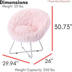 BIRDROCK HOME Faux Fur Papasan Chair with Black Legs - Luxuriously Soft & Lightweight - Wide Cushion Seat for Playroom, or Living Room - Moon Chair - Metal - Fluffy Round Seat - Circle - Pink