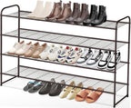 KEETDY 4-Tier Long Shoe Rack for Closet Metal Shoe Organizer for Entryway, Wide Stackable Shoe Storage Shelf with Sturdy Wire Grid for Closet Floor, Bedroom, Bronze