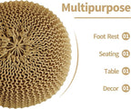 HOMBYS Unstuffed Ottoman Pouf Cover, 100% Cotton Handmade Knitted Ottoman Pouf Cover Round Foot Stool, Floor Bean Bag Chair, Foot Rest Storage for Living Room Bedroom, Ginger(Cover ONLY NO Filler)