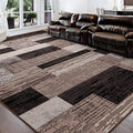 FlyDOIT Modern Geometric Patchwork Area Rug, 9x12 Chocolate Large Rugs for Living Room, Rockwood Collection Indoor Rugs for Bedroom, Throw Carpet Floor Decor for Entryway Dining Room Office Nursery