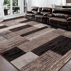 FlyDOIT Modern Geometric Patchwork Area Rug, 9x12 Chocolate Large Rugs for Living Room, Rockwood Collection Indoor Rugs for Bedroom, Throw Carpet Floor Decor for Entryway Dining Room Office Nursery