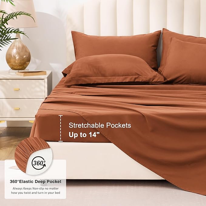 Love's cabin Twin XL Comforter Set Burnt Orange, 5 Pieces Twin XL Bed in a Bag, All Season Bedding Sets with 1 Comforter, 1 Flat Sheet, 1 Fitted Sheet, 1 Pillowcase and 1 Pillow Sham