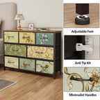 Furnulem 8 Drawer Dresser, Wide Fabric Chest of Drawers, Vintage Furniture for Bedroom, Living Room, Hallway, Closet Clothes Storage, Wooden Top