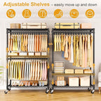 P5 Plus Rolling Clothes Rack Heavy Duty, Clothing Racks for Hanging Clothes, Metal Garment Rack with Wheels, 3-Tier Portable Closet Rack 45'' W × 20.5'' D × 80.5'' H, Max Load 660 Lbs, Black
