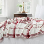 Red and White Plaid Throw Blanket for Couch,60"X80" Super Soft Cozy Warm Home Decorative Throws with Tassels for Bed Sofa Picnic