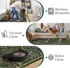 Moynesa Floral Green 4x6 Rug, Boho Washable Rugs for Living Room, Non Slip Soft Bedroom Area Rug, Botanical Ultra Thin Indoor Throw Carpet for Kitchen Entryway Bedside, Green
