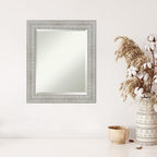 Amanti Art White Wall Mirror 24x20 Rustic White Wash Rectangle Bathroom Mirror for Wall Decor Living Room, Small Country Rustic Wood Frame, Hangs Horizonally and Vertically, Bathroom Decor, Beveled