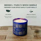 Calyan Wax Co. Indigo & Yuzu 3 Wick Scented Candle - 43 Hour Burn - Luxury 3 Wick Soy Candles - Non Toxic Soy Wax Candles - Long Lasting Large Glass Jar Candle for Home - 14.9oz