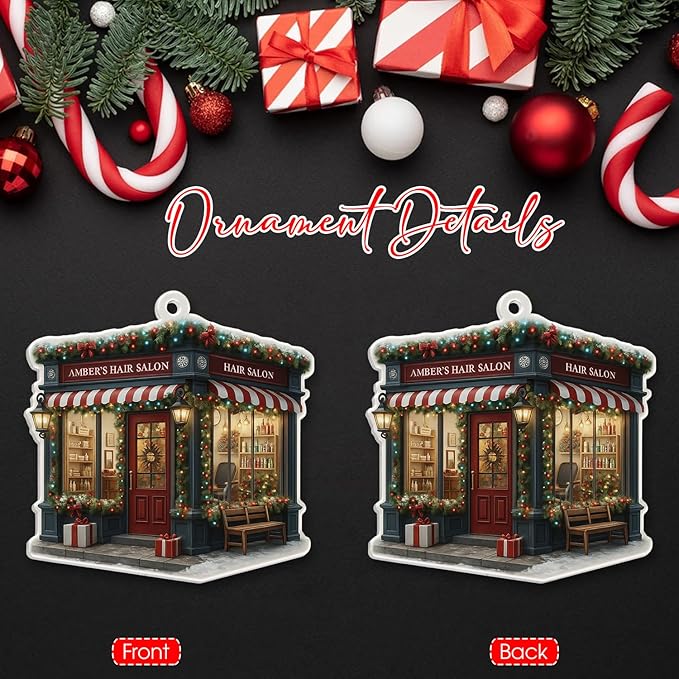 Personalized Hair Salon Christmas Ornament 2025, Custom Name Wooden or Acrylic Ornament, for Hairdresser, Stylist Keepsake, Beauty Salon Christmas Tree Decoration 2025