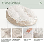 HIGOGOGO Washable Floor Pillow Cushion for Adults, Meditation Cushion Pillow, Large Round Floor Sitting, Removable Tufted Corduroy Cover, for Tatami Living Room or Yoga, 22x22 Inch, Machine Washable
