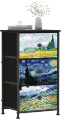 Dresser with 3 Drawers Van Gogh Drawer Dresser for Bedroom Narrow Nightstand Small Dressers & Chests of Drawers for Halfway Entryway Closets Living Room Sturdy Steel Frame Wood Top