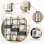 Semoic Triple Wide 6 Tiers Industrial Book shelf with 3 Drawers and Storage Shelves, 73.6" Tall Bookcase with 16 Open Display Shelves, Large Etagere Bookshelf with Metal Frame for Home & Office, Black