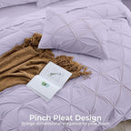 Sasttie Full Size Comforter Set, 7-Piece Bed in a Bag, Pintuck Bedding Sets for All Season, Includes Comforter, Flat Sheet, Fitted Sheet, Pillowcases and Pillowshams, Lavender