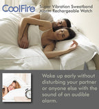Coolfire Vibrating Alarm Clock - Silent Alarm Wristband Vibrating Alarm Watch. Silent Wrist Shock Alarm Clock. Vibration Alarm Bracelet Deep Sleeper & Vibrate Alarm (Black) (Black)