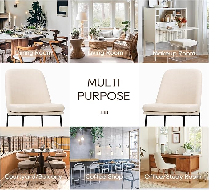Dining Chairs Set of 2, Modern Dining Chairs, Fabric Upholstered Dining Chairs, Kitchen Chairs with Curved Back and Metal Legs for Dining Room Kitchen Restaurant, Beige