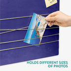 Navaris Fabric Memo Bulletin Board - 12" x 17" Velvet Memory Board for Wall to Display Photo Collages, Pictures, Notes - Includes 6 Push Pins - Dark Blue