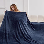 Oversized King Fleece Blanket 120x120 Inches, Seamless Soft Cozy 3D Jacquard Flannel Blanket 10'x10' Extra Large for Bed, Sofa, Couch, Travel & Camping, California King Throw, Navy Blue Leaf