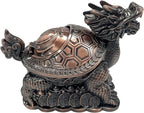 Feng Shui Dragon Turtle Multi Functional Metal Statue Wealth Prosperity Sculpture with Set of 5 Lucky Charm Ancient Coins on Red String Best Housewarming Congratulatory Gift Home Decor (D1 Bronze)