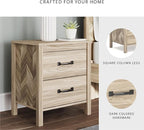 Signature Design by Ashley Battelle Mid-Century Modern Nightstand with Chevron Pattern, 2 Storage Drawers, Dark-Color Hardware, Wood, 24.5" High, Light Brown