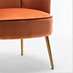 Trendy Velvet Accent Chair with Gold Metal Legs, Upholstered Armchair for Small to Mid-Size Spaces, Modern Living Room, Bedroom, Vanity Desk and Entryway, Red Orange