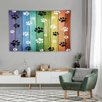 VUMIVI Dog Paw Tapestry Vintage Rustic Colorful Barn Boards Black White Animal Footprints Tapestry Wall Hanging for Living Room Bedroom Dorm Classroom Aesthetic Decor W90xL60in
