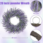 20 Inch Summer Spring Wreaths for Front Door Romance Lavender Wreath, Elegant Artificial Front Door Wreath for All Season Spring Decorations for Home Wall Entryway Farmhouse Porch Room Decor