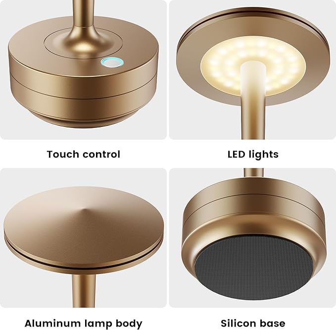 Cordless Table Lamp Rechargeable,6000mAh Battery Operated LED Desk Lamp 3 Color Stepless Touch Dimming,Waterproof Portable Memory Function Light for Bedroom,Outdoor,Patio,Dining,Restaurant Bronze