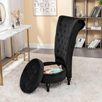 Royal High-Back Velvet Accent Chair for Vanity with Storage and Luxurious Upholstery, Retro Design and Versatile Usage for Living Room, Bedroom, Lounge and Office, Black