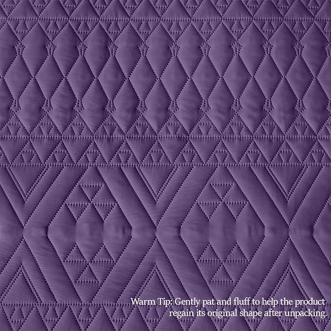 akkialla Full/Queen Quilt Set, Purple Lightweight Microfiber Bedspread Coverlet, Boho Geometric Pattern, Soft All-Season Bedding, 3-Piece (1 Quilt, 2 Pillow Shams) | Breathable fabric, Modern style