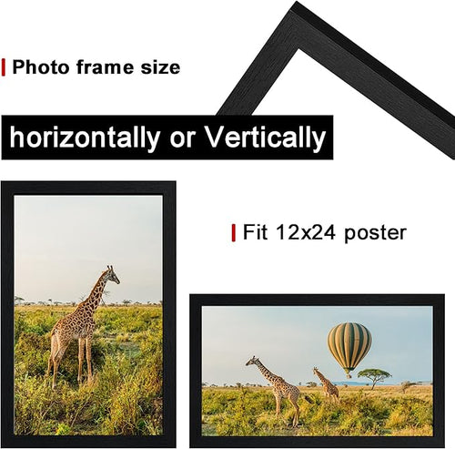 12x24 Picture Frame Set of 3,Wooden Frame 12x24 Wall Gallery Poster Photo frame Black with Durable Shatter Resistant Plexiglass for Wall Mounting 12 by 24 Photos Posters frame -wedding best gift