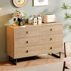 6 Drawer Dresser,47" Wide Mid Century Chest of Drawers,Wooden Bedroom Drawer Dresser with 6 Storage Drawers for Bedroom,Living Room,with Anti-Tipping Device,Warm Wood