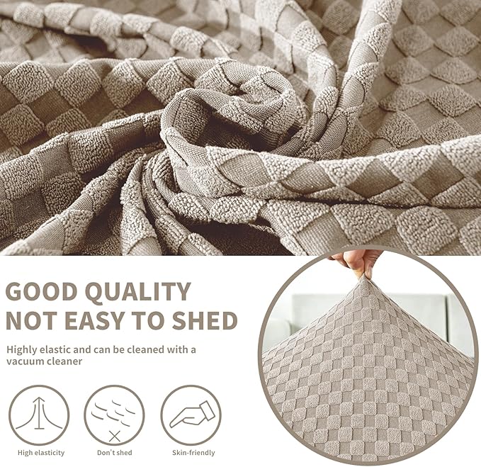 YEMYHOM Stretch Individual Cushion Covers Large Sofa Seat Cushion Slipcovers Soft Couch Cover Replacement Large Checkered Furniture Protector with Elastic Bottom (2 Pcs XL Cushion Covers, Khaki)