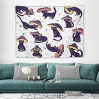 VUMIVI Funny Cat Mushroom Tapestry Retro 70s Hippie Style Cute Black Kitten Star Aesthetic Art Print Tapestry Wall Hanging for Living Room Bedroom Dorm Classroom Aesthetic Decor W80xL60in
