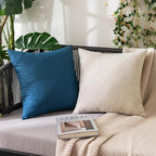 MIULEE Pack of 2 Decorative Outdoor Solid Waterproof Throw Pillow Covers Euro Sham Faux Linen Garden Farmhouse Coastal Cushion Cases for Summer Patio Tent Balcony Couch Sofa 22x22 Inch Blue