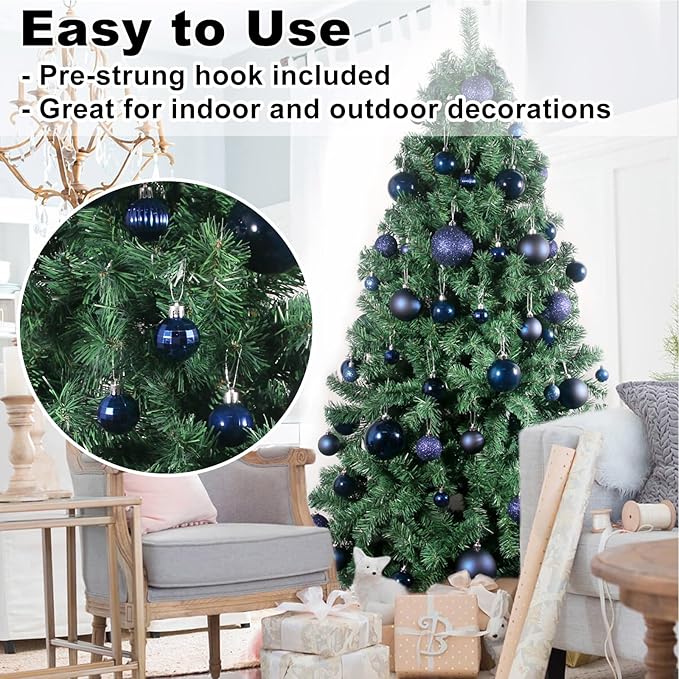Navy Blue 1.6" Small Christmas Balls Christmas Tree Decoration Ornaments Shatterproof Hanging Balls for Birthday Halloween Holiday Wedding Decorations Set of 36pcs
