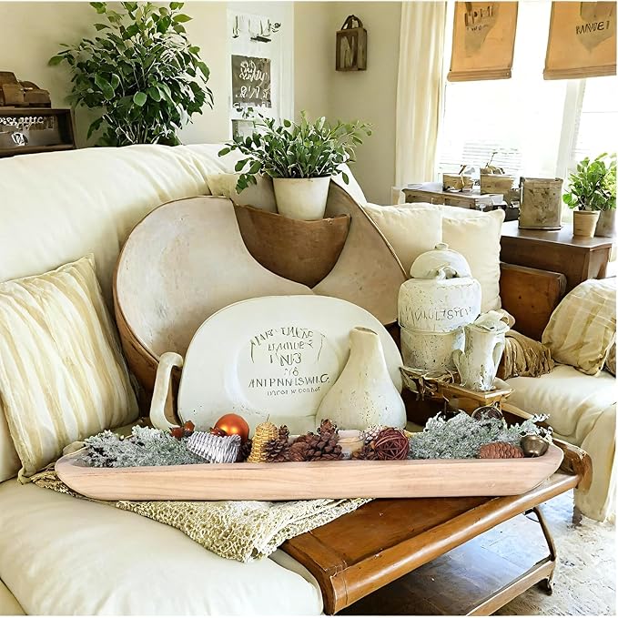 Athaliah Wooden Dough Bowl, 30 Inch Hand Carved Rustic Long Wood Dough Bowls for Decor, Vintage Decorative dough bowl for Table Centerpiece (30 Inch-Natural color)