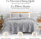 Southshore Fine Living, Inc. Boho King Quilt Set, Lightweight Bedspread, Summer Coverlet, 3-Piece Paisley Bedding Set with Two Matching Quilted Pillow Shams, California/King Quilts, Black