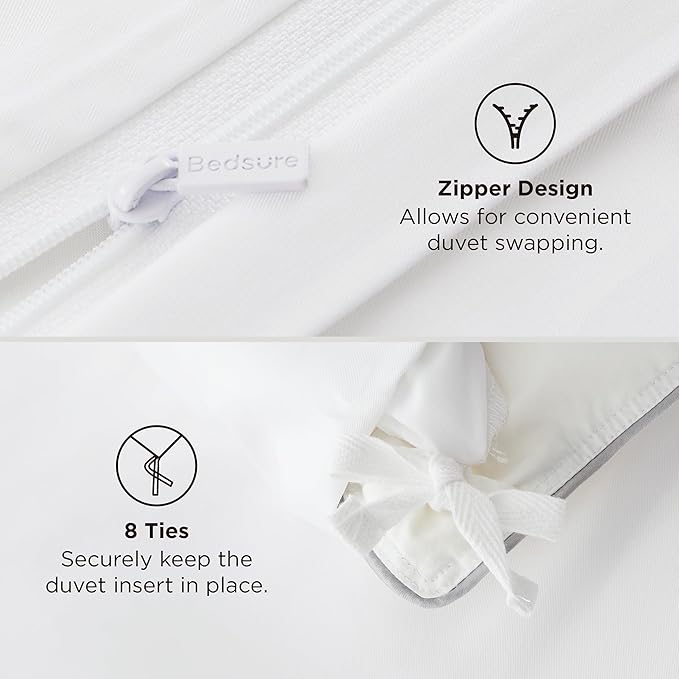 Bedsure 100% Rayon Derived from Bamboo Duvet Cover Queen Size - Lightweight Silky Cooling Comforter Cover Set for Hot Sleepers, Breathable & Moisture-Wicking Bedding Set, Pure White