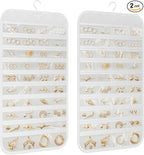 2-Pack Hanging Jewelry Organizer 80-Pocket Dual-sided Jewelry Storage for Jewelry Earring Necklace Bracelet Ring Storage Travel Holder, White