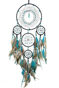 Bohemian 5 Rings Turquoise Dream Catchers with Turquoise Pendant Handmade Native American Style Wall Hanging Decor for Bedroom, Living Room, Boho Home Decor & Gift(Black 5 Rings)