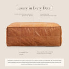 POLY & BARK Taos Ottoman – 37" Square Pouf with Feather-Down Topper – Full-Grain Leather Upholstered Pouf Ottoman for Living Room – Vintage Italian Leather in Cognac Tan