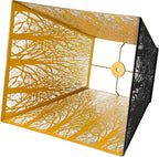 Large Metal Lampshade New Pyramid Shape Design 7'' Top 14'' Bottom 10'' Height ALUCSET Square Bell Shade Lamp Shade Forest Design Black and Gold fits for Table Lamps and Floor Lamps