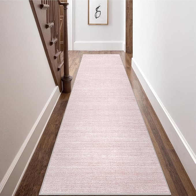 Art&Tuft Non-Slip Runner Rug - 2x12 Runner Rug Washable Low-Pile Rugs Runners, Soft Distressed Carpet Runner for Bedroom Bathroom Kitchen Laundry Living Room, Lightpink