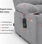 MCombo Power Lift Recliner Chair for Elderly, Lift Chair with Heat and Massage, USB &Type C Ports, Cup Holders, Fabric 7095 (Medium, Grey)