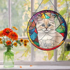 Lovely POD Personalized Cat Stained Glass Suncatcher, Memorial Keepsake Remembrance Gift for Fur Lovers, Custom Name Pet Photo Ornament Window Hanging, Home Decor, Sympathy Gift for Loss of Cat
