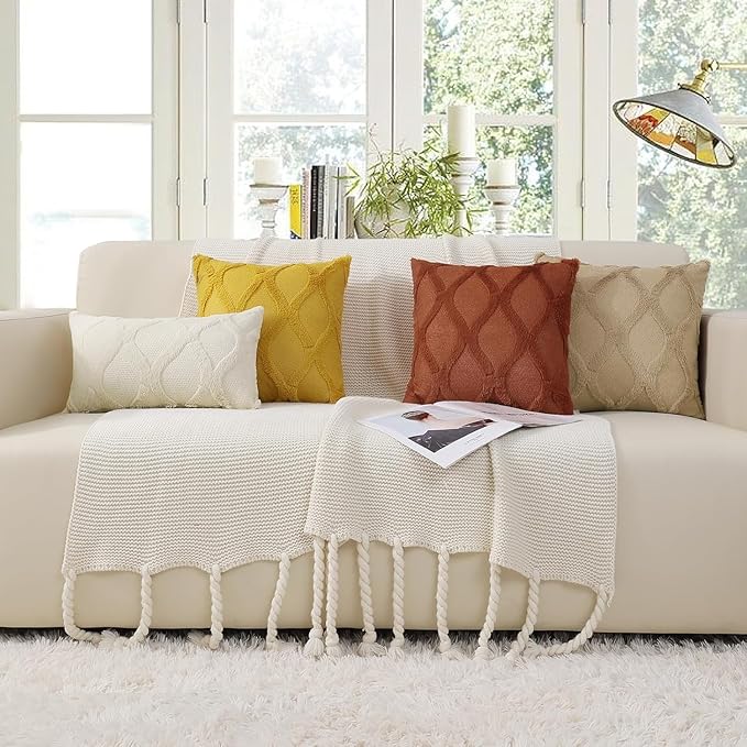 decorUhome Spring Euro Sham Throw Pillow Covers 22x22 Inch Set of 2, Soft Plush Faux Fur Wool Beige Couch Pillow Covers, Decorative Neutral Pillow Cases for Bed Sofa Living Room Home Decor