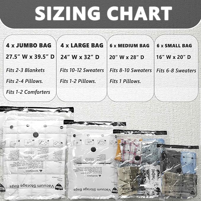 SUOCO 10 Large Vacuum Storage Bags with Electric Pump, Travel Clothes Space Saver Bags, Compression Airtight Seal Bags for Clothing, Pillows, Comforters, Blankets