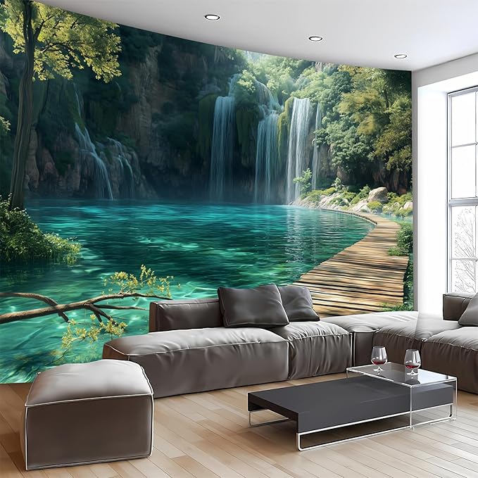 BSFHH Nature Tapestry Forest Tree Sea Cave Wall Hanging, Stream Through Rainforest Landscape Wall Art Tapestry for Bedroom Living room (Waterfall, 59" × 51", Unframed)