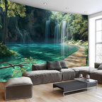 BSFHH Nature Tapestry Forest Tree Sea Cave Wall Hanging, Stream Through Rainforest Landscape Wall Art Tapestry for Bedroom Living room (Waterfall, 59" × 51", Unframed)