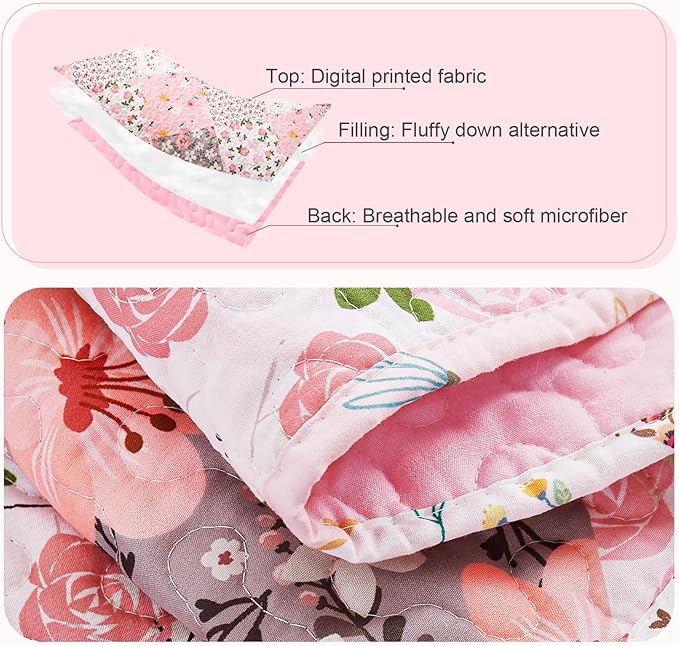 Whale Flotilla Patchwork Quilt King Size, Extra Soft Boho Floral Bedspreads for Bed Reversible Lightweight King Quilt Bedding Set Printed Coverlets with 2 Pillow Shams for All Seasons, Pink